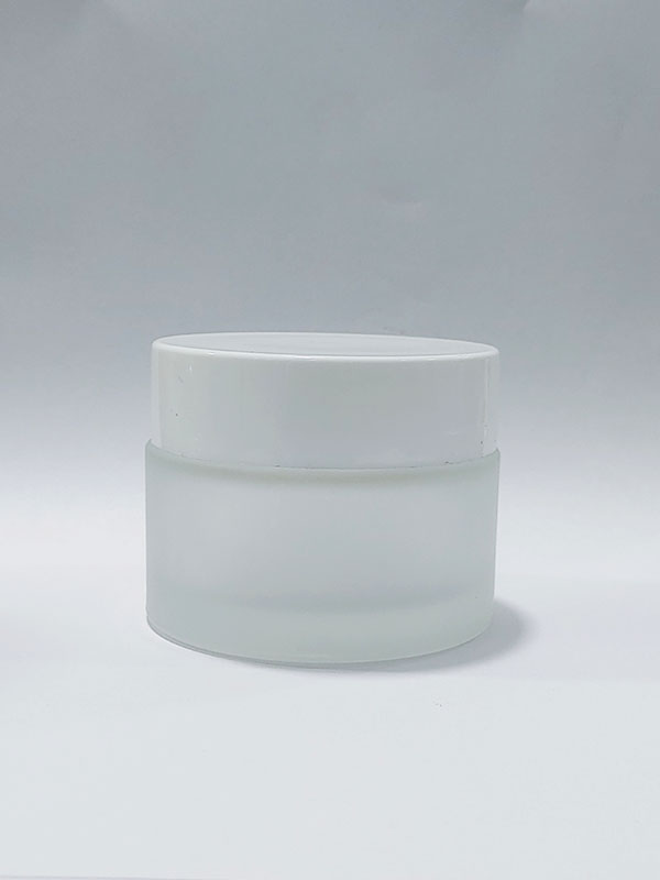 50 GM Wide Frosted Glass Cream Jar With Lid and White ABS Cap